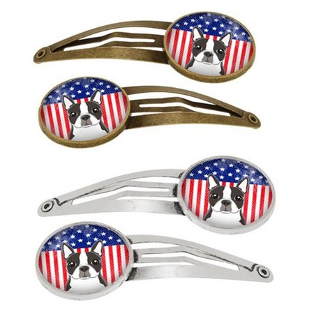 CAROLINES TREASURES American Flag and Boston Terrier Barrettes Hair Clips, Set of 4, 4PK BB2133HCS4